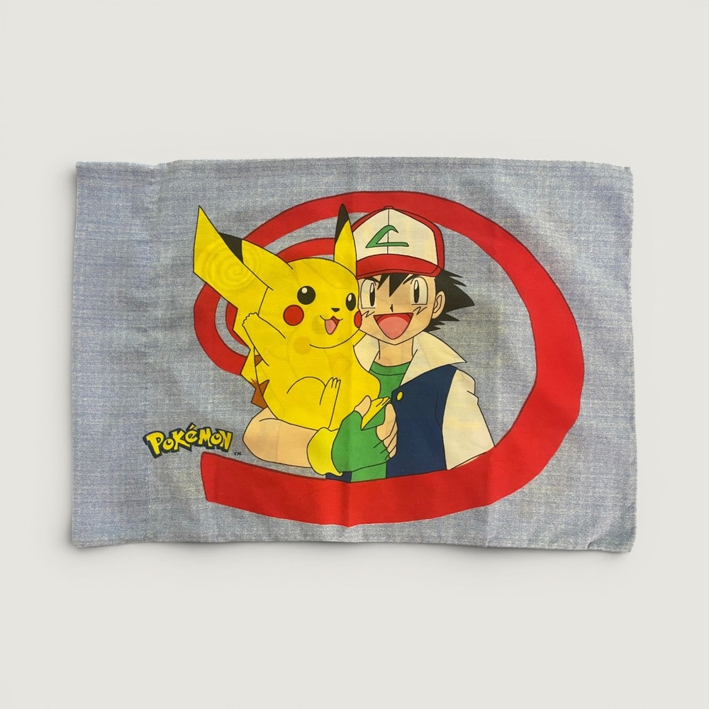 Pokemon Pillowcase Vintage 1998 Pikachu Ash Ketchum Nintendo 90s Anime Bedding